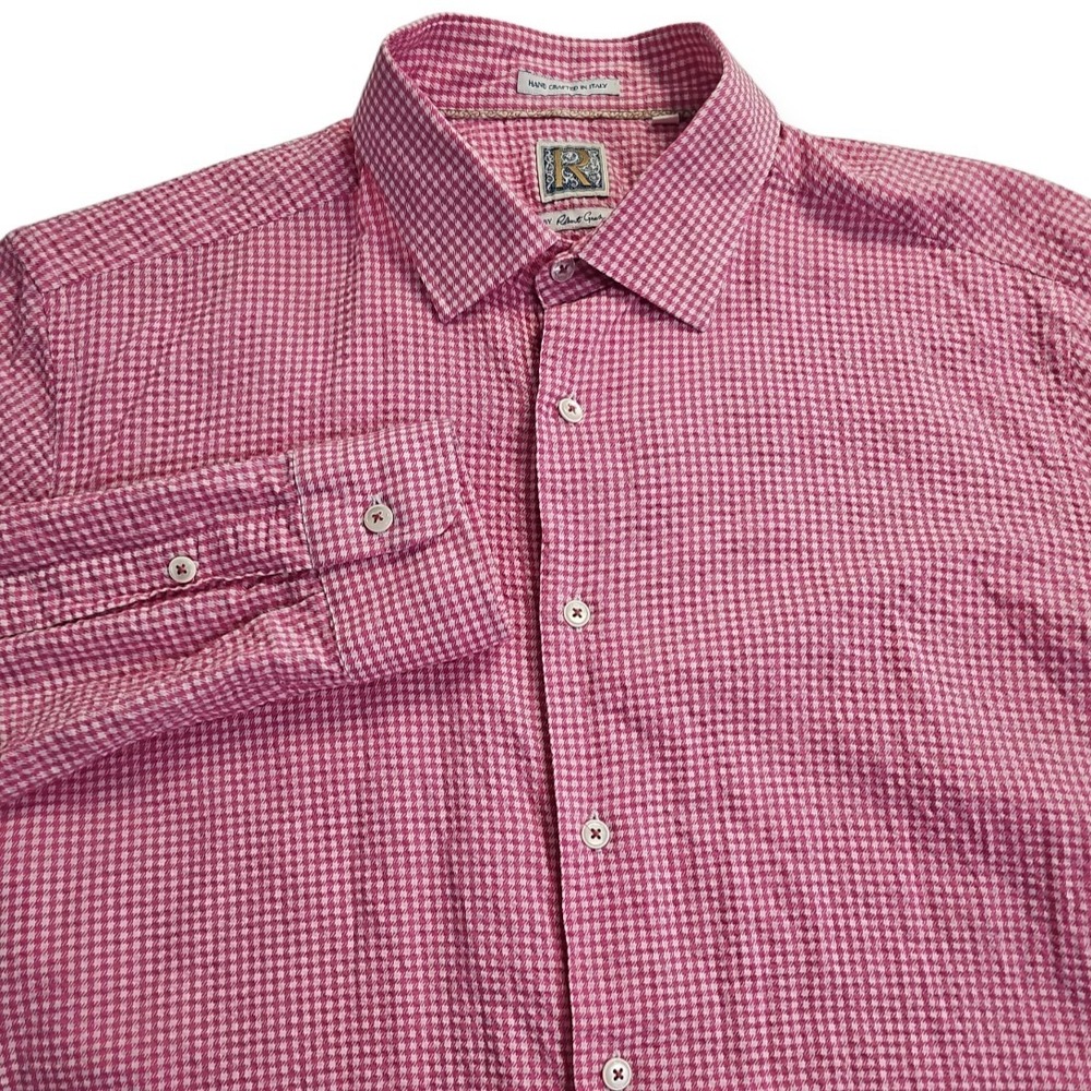 Robert Graham Women's 2XL Made in Italy Pink White Gingham Check Blouse
